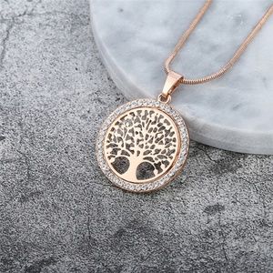 Tree of Life Crystal Round Small Pendant Necklace